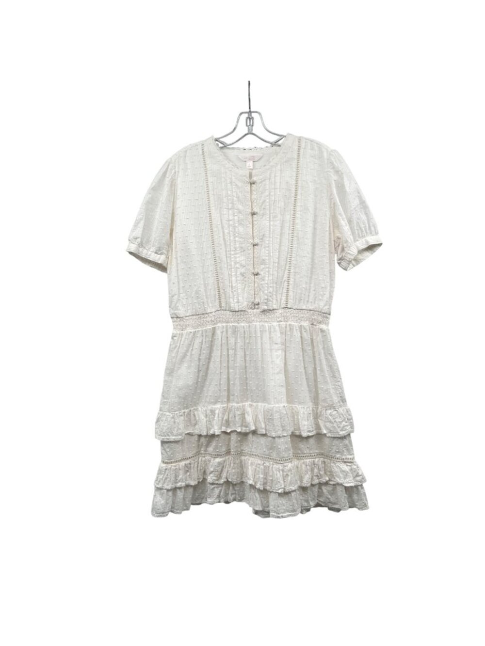 LC Lauren Conrad Dotted Swiss Mini Dress Short Sleeve Ruffles White Size Large